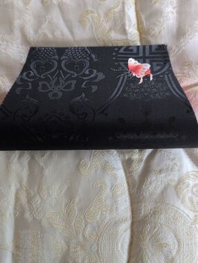 Black Patterned Women's Clutch Or Cosmetic Bag With A Butterfly On Front And Bac